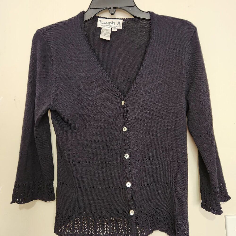 Joseph A Cardigan Size Medium Black Color Button Front 3/4 Sleeve